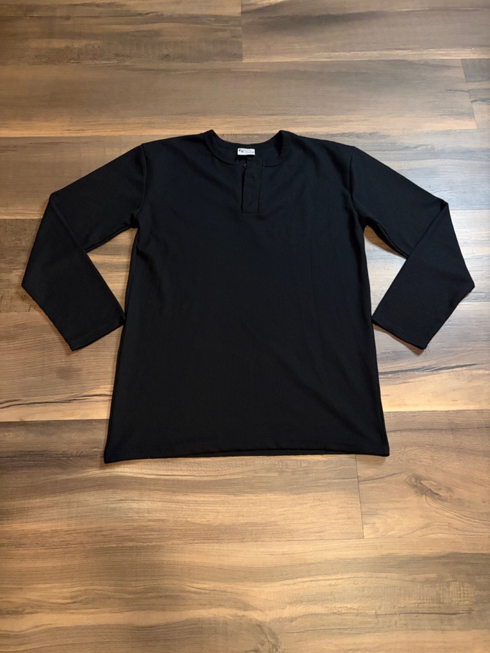 Men's Black Long-Sleeve Henley Thermal Shirt Size XL